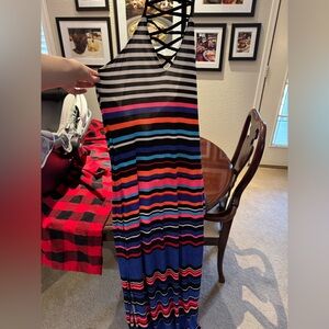 Striped Halter Top - Black, White, Blue, Orange